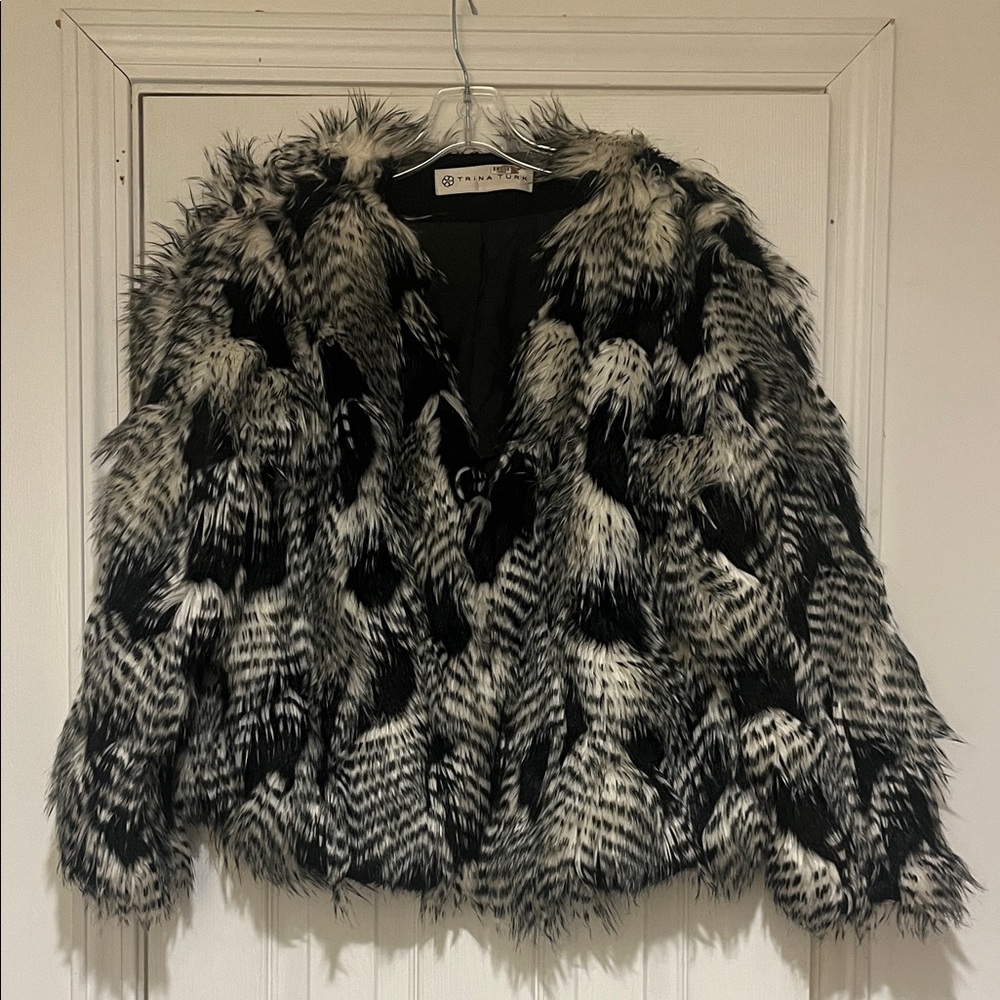 Trina Turk Black and White Faux Fur Teddy Jacket